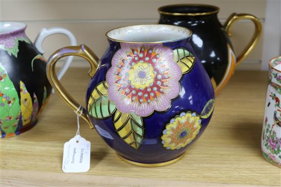 Three Carlton ware Art Deco jugs, including Lightning pattern height 17cm